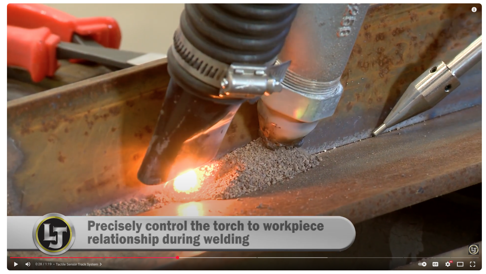 a screenshot from a video of tactile seam tracking with a contact probe